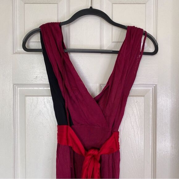 TED BAKER Magenta Pink Dress Red Sash Black Mesh Size 0 V Neck - Picture 7 of 7